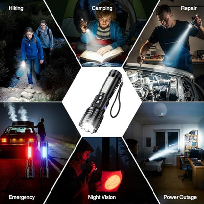 RECHOO Rechargeable Flashlights High Lumens 2 Pack, 7-Mode Dual-Switch Zoomable LED Flashlight with LCD Display, Super Bright Handheld Flashlights for Home, Camping, Emergency & Gifts for Men