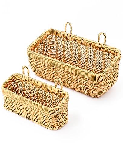 AceList Wall Hanging Basket, Boho Style Hand-Woven Hanging Storage Baskets - Set of 2, Ideal for Boho Room Decor, Kitchen, Garden, and Living Room - color: logs, size: 2 pc (medium)