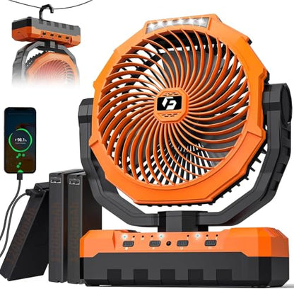 3-in-1 Camping Fan - 36000mAh Detachable Rechargeable Battery Operated Fan with Light & Hook for Tent, Outdoor - USB Table Fan with 4 Speeds for Picnic, BBQ, Fishing, Travel, Hurricane - size: 36000