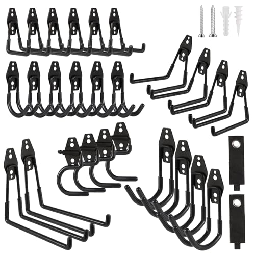 Garage Hook Heavy Duty Wall Storage Hangers, 28 Pack Garage Storage Hooks Steel Tool Black for Ladders, Ropes, Garden Tools