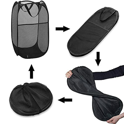 Larpur Popup Mesh Laundry Basket, Collapsible and Portable Clothes Washing Laundry Hamper with Reinforced Carry Handle (Black) - color: Black