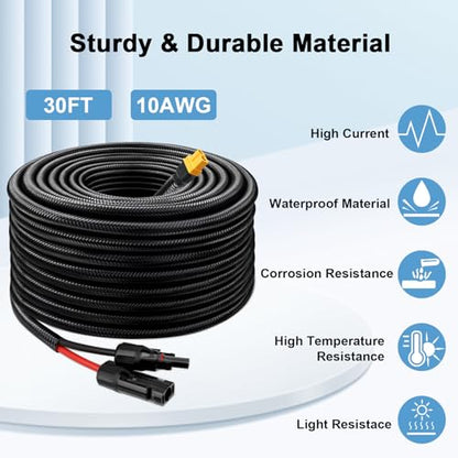 MOOKEERF Solar to XT60 Cable 10AWG 30FT Solar Connector to XT60 Adapter Cable for Solar Panel to Battery RV Portable Power Station Solar Generator - 30 Foot - size: 30FT