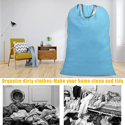 Cotton Canvas Laundry Bag with Handles & Drawstring Straps, Heavy Duty Extra Large Laundry Bags for Laundromat and Household, Washable Travel Dirty Clothes Bag Hamper Liner, 25.5x34Inch, Sky Blue - color: Sky Blue
