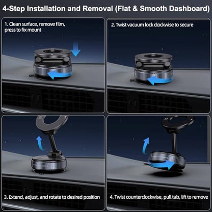Jikasho Vacuum Magnetic Car Phone Holder for Magsafe, Hands-Free 360° Adjustable Suction Cup Phone Mount for Car/Gym/Mirror/Smooth Surface, Compatible with iPhone & Android (Black) - color: Black
