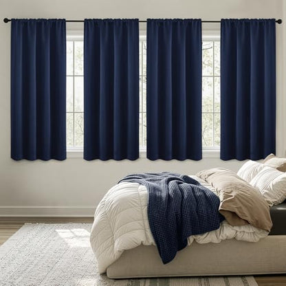 MIULEE Blackout Curtains 4 Panels Sets Navy Blue 63 Inch Length, Top and Bottom Rod Pocket Room Darkening Curtains for Bedroom Windows, 4 Pack Solid Thermal Insulated Light Blocking Curtain Drapes - color: Navy Blue, size: 40"W x 63"L (Pack of 4)
