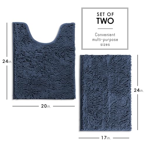 Hearth & Harbor Bathroom Rugs, Chenille Bath Mat - Machine Washable Bath Mats for Bathroom Non-Slip Backing Rubber, Quick Dry Bathroom Mat - Navy Blue 17x24-20x24 - color: Navy Blue, style: 17 x 24 + 20 x 24
