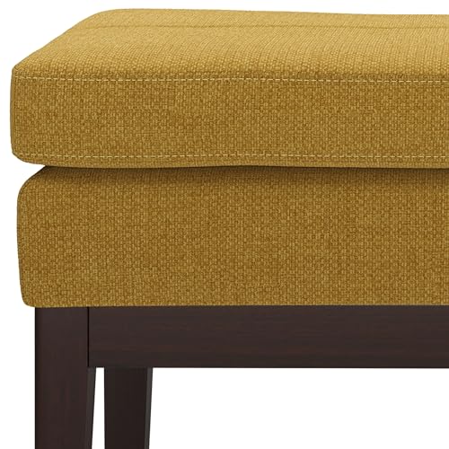 SIMPLIHOME Carlson Small Ottoman Bench - 27 inch Wide Upholstered Woven Fabric Rectangle Ottoman in Marigold, Mid Century Modern Bench for Bedroom, Entryway or Living Room with Padded Seat - color: Marigold, style: Small Ottoman Bench