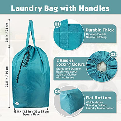 Tear Proof Nylon Laundry Bag with Handles (2 Pack),Travel Laundry Bag with Drawstring Closure,Dirty Clothes Bag Fit Most Laundry Hamper or Basket,27.5x34.5 in,Blue Aqua - color: Blue Aqua (2 Pack)