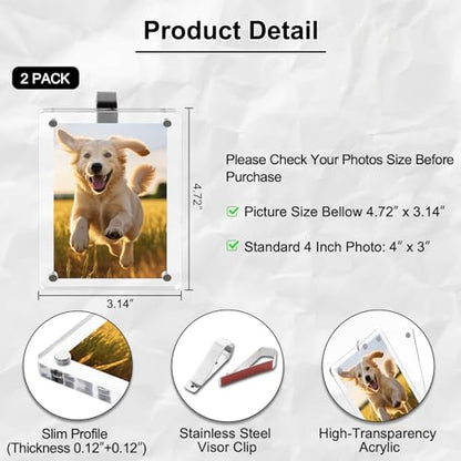 Koongloong 2PCS Car Picture Holder Sun Visor Pictures Frame Magnetic Acrylic 3.14x4.72 Inch Photo Clip Memorial Photos Visors Clips Universal Transperant - size: Fit for 4-inch