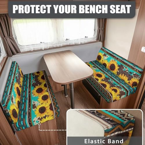 NDISTIN Green Aztec Sunflower Camper Couch Cushion Covers Dinette 2Pcs RV Dinette Cushion Covers Booth Set with 1 Bench Cover & 1 Backrest Cover Rv Bench Seat Covers for Dinette - color: Green Aztec Sunflower