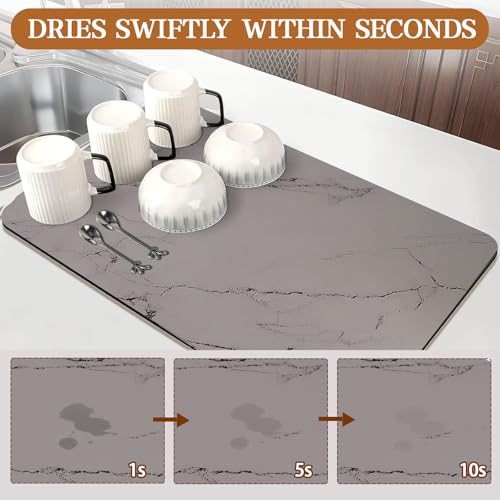 Dish Drying Mats for Kitchen Counter, 24"x16" Absorbent Coffee Bar Mat, Quick Dry Dish Rack Pad with Rubber Backed Non-Slip Marble Pattern Kitchen Counter Dish Draining Mat Easy to Clean (Gray) - color: Gray