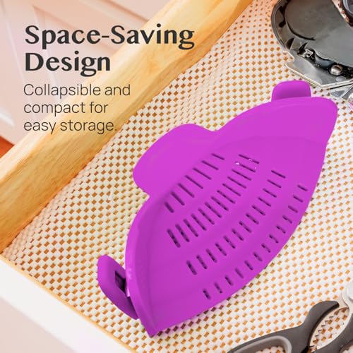 Kitchen Gizmo Snap N Strain Pot and Pasta Strainer - Strainers and Colanders - Adjustable Silicone Clip On Strainer for Pots, Pans, and Bowls - Kitchen Colander - Purple - color: Purple
