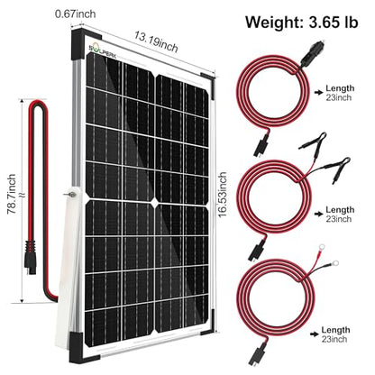 SOLPERK 25W 12V Solar Battery Charger, Waterpoof Solar Panel Kit with Energy Saving Controller for Car RV Trailer Marine Boat Motorcycle Truck Tractor Etc - size: 25W