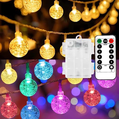 Mocalido 20ft Globe String Lights Battery Operated Outdoor, 40 LEDs Christmas Hanging Lights with Remote, Warm White & Multicolor Waterproof Fairy Lights for Camping Tent Indoor Bedroom Classroom - size: 20 FT