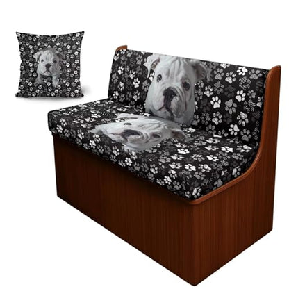 Bulldog Dog Paw Print 3 Pack RV Dinette Cushion Covers Stretch Camper Cushion Slipcover with Pillow Cover Non-Slip RV Couch Cover Sofa Slipover for Travel Trailer Couch - color: Bulldog Dog Paw