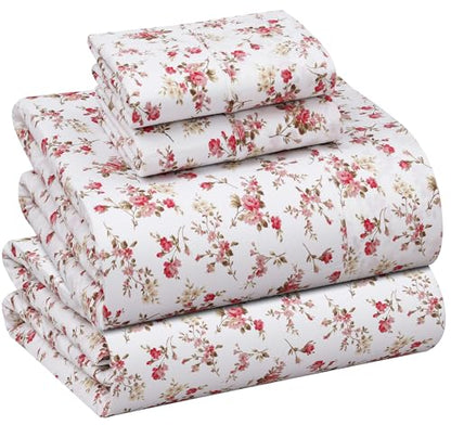 RUVANTI 100% Cotton Percale Sheets Full Size, Bouquet | Crisp Cooling, Deep Pocket 16", Soft Breathable & Durable, Hotel-Style, 4 Piece Set - color: Bouquet, size: Full