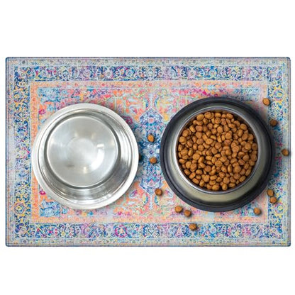 Lovewag Pets Waterproof 2-Pack Pet Feeding Mats - 16" x 24" Premium Cat & Dog Food Mat - Non-Slip, Machine Washable Mat Protects Floors & Contains Water Bowl Spills - Place Mats (Marmalade Sunshine) - color: Marmalade Sunshine