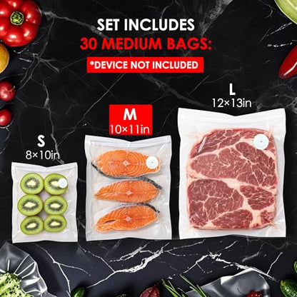 Reusable Vacuum Sealer Bags for Food – 30 Medium (10 x 11 in) For Elxis Vacuum Sealer (Without Vacuum Sealer) - size: 30 -Medium Bags (10x11 in)