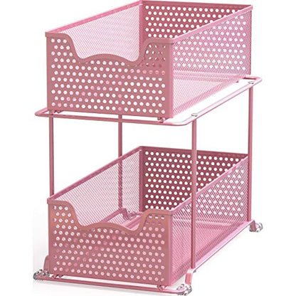 Simple Houseware 2 Tier Sliding Cabinet Basket Organizer Drawer, Pink - color: Pink, size: 1-Pack