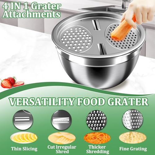 Mixing Bowls with Lids Set, 27Pcs Stainless Steel Nesting Mixing Bowls Set for Kitchen Cooking & Storage, Metal Salad Bowls with Colander, Strainer, Grater & Dressing Containers, Kitchen Gadgets Black - color: Coal-Black