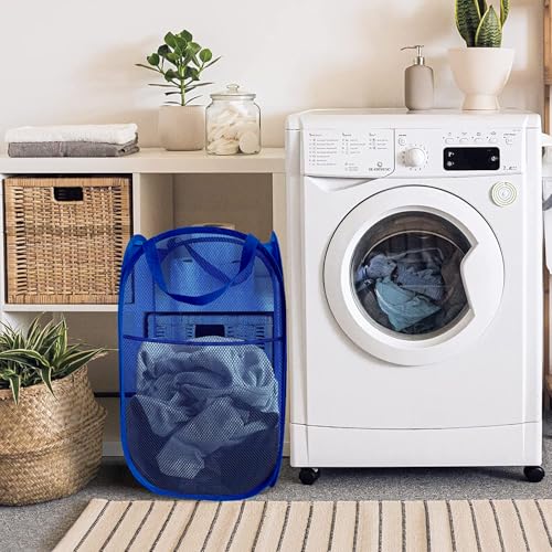 Larpur Mesh Laundry Basket, Pop up Laundry Hamper with Handles, Collapsible Clothes Basket for Travel, College, Dorm, Royal Blue - color: Royal Blue