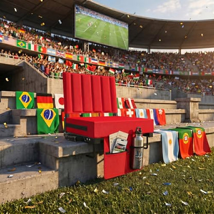 Stadium Seat for Bleachers with Back Support, Portable Bleacher Seat with Wide Comfy Padded Cushion, Metal Hook, Folding Stadium Chair with Shoulder Strap, Carry Handle, Cup Holder, Red - color: Red