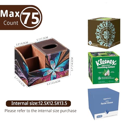 BLIENCE PU Leather Square Tissue Box Cover - Multi-Functional Tissue Box Holder, Tissue Box Cover with Storage,Tissue and Remote Control Holder, Cube Tissue Box Organizer Bedroom Nightstand End Table - color: Butterfly
