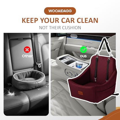 WOOAIDAGG Dog Car Seat for Medium Sized Dogs Up to 40lbs,Comfy Pet Travel Car Bed with Seat Belt Channle,Fully Detachable and Washable,Adjustable Straps,2 Side Pockets,Easy to Install (Red) - color: Red