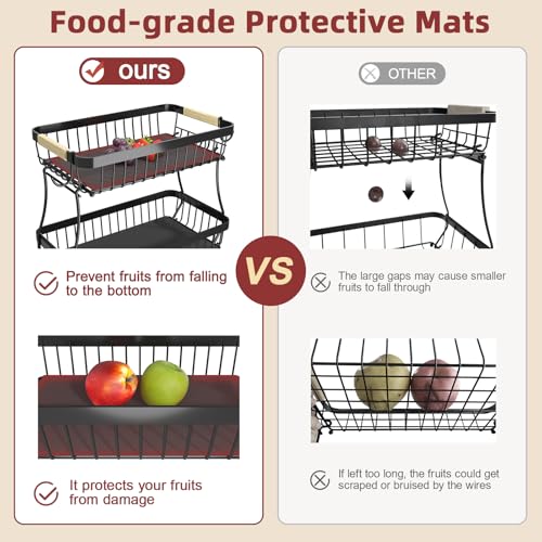 Sevenblue 2 Tier Large Fruit Basket for Kitchen Counter with 2 Mobile Banana Hangers, 2026 Pro Detachable Metal Fruit Bowl with Wooden Handle (Brown, 3 Tier) - color: Brown, size: 3 Tier Standard