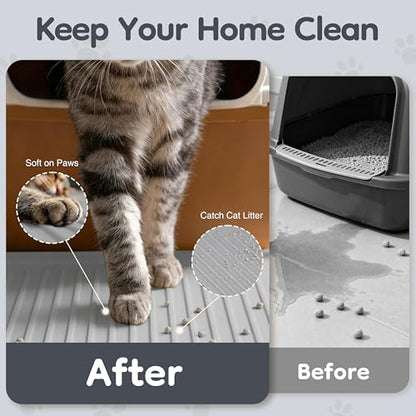 ISSEVE Cat Litter Mat 54" x 27.5" XXL, Extra Large Silicone Mat for Litter Box, 1.38" Raised Edge Urine Proof Litter Trapping Mat Pad for Scatter Control, Soft on Kitty Paws, Protect Floor (Grey) - color: Light Grey