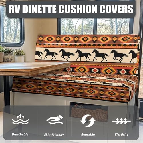 RV Dinette Cushion Covers Aztec Horse Camper Cushion Cover Dinette Booth Set RV Seat Covers for RV Camper Sofa, Washable - color: Aztec Horse