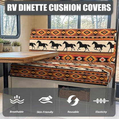 RV Dinette Cushion Covers Aztec Horse Camper Cushion Cover Dinette Booth Set RV Seat Covers for RV Camper Sofa, Washable - color: Aztec Horse