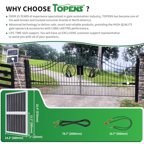 TOPENS TSQ20W Solar Panel 20-Watt 24V Monocrystalline Solar Panel Kit, for Gate Opener, Boat, Yacht, RV, Caravan, Golf Car, Street Lamp, Garden Light and Farm Equipment