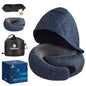 Travel Pillow - Hooded Neck Pillow Airplane Memory Foam Filling for Plane, Office, Cars Sleeping, Road Trip, Long Flights, Airplane Travel Essentials, Includes Eye Mask & Earplugs - color: Midnight Blue
