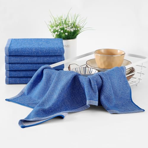 Homaxy Premium Kitchen Towels(18”x 28”, 8 Pack), Large Cotton Kitchen Hand Towels, Flat and Terry Dish Towels, 380 GSM Highly Absorbent Tea Towel Set with Hanging Loop, Blueberry - color: Blueberry, style: 8-pack