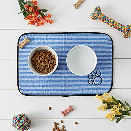 Bone Dry Machine Washable, Ultra Absorbent Pet Mat, 12x18, Blue Stripe - color: Blue Stripe, size: 12"L x 18"W