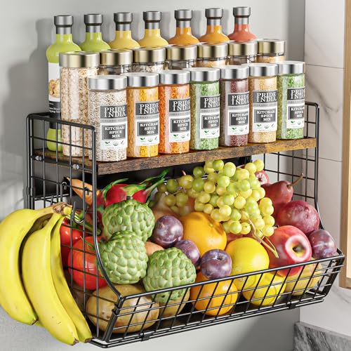 Magnetic Shelf for Fridge with Wood Lid, Fruit Potato and Onion Storage Bins, Pantry Organizers and Storage, Strong Magnetic Spice Rack for Refrigerator, Kitchen Counter and Laundry Room (X-Large) - color: Black, size: X-Large