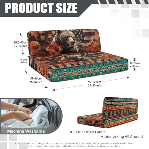 RV Dinette Cushion Covers Stretch Camper Cushion Cover Booth Seats, Aztec Bear Maple Leaf Print Washable Sofa Furniture Protector Replacement Slipcovers for Travel Trailer Couch - color: Aztec Bear Maple Leaf