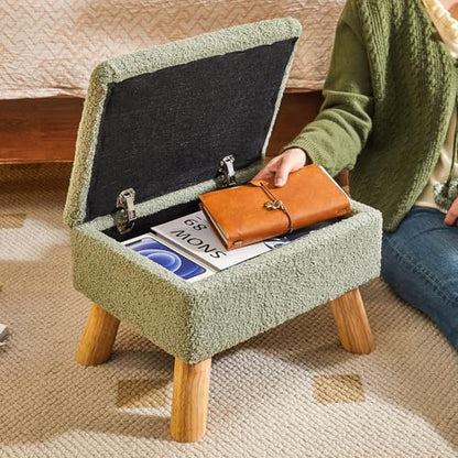YMYNY Storage Ottoman,Small Foot Stool, 15.75"×11.81"×11.02" Green,HBD042GR | Teddy Velvet,Sturdy Wood Legs,Footstool with Padded Seat, For Living Room Bedroom Couch Entryway - color: Green