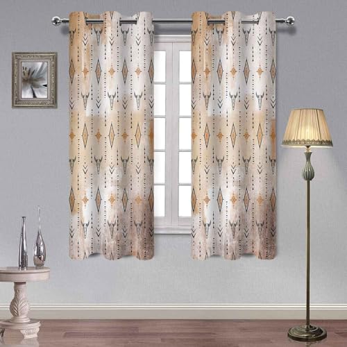Aztec Blackout Curtains Tribal Western Bull Skull Boho Drapes Rustic Cowboys Native Ethnic Grommets Window Curtain Drapes for Bedroom Kitchen Living Room 2 Panels, 42x63in - color: Orange Black, size: 42"W x 63"L (Pack of 2)