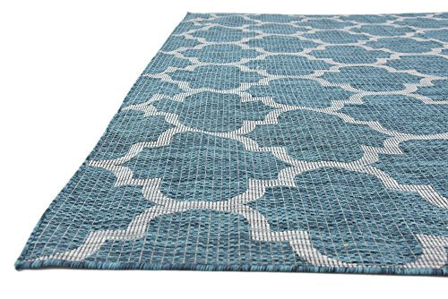 Unique Loom Outdoor Trellis Collection Area Rug (9' x 12' Rectangle, Teal/ Gray) - color: Teal/Gray, size: 9' x 12' (Rectangular)