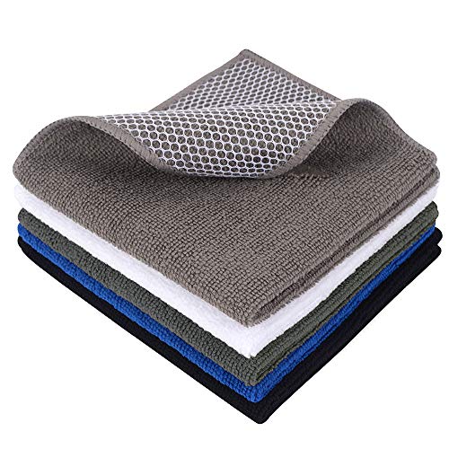 SINLAND Microfiber Dish Cloth for Washing Dishes Best Kitchen Washcloth Cleaning Cloths Poly Scour Side 12inchx12inch 5 Pack (Blue+White+Grey+Brown+Black) - color: Assortedcolor-1, size: 12inchx12inch 5pack