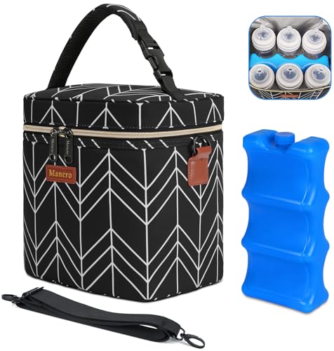 Mancro Breastmilk Cooler Bag, Insulated with Ice Pack, Fits 6 Baby Bottles Up to 9 Oz with On-The-Go Strap, Perfect for Nursing Moms and Daycare, Black Wave - color: Black Wave