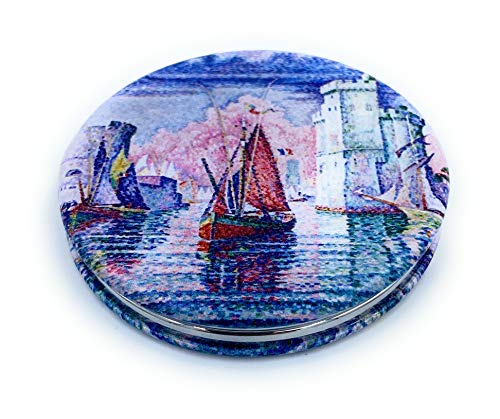 Mirror Small Fold Pocket Makeup Mirror Purple Cosmetic Mirror Handheld Variety Paul Signac Print Great Wedding Gift - color: Paul Signac