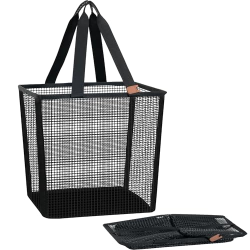 STORAGE MANIAC Collapsible Laundry Basket, 16.9 Gal. Large Pop-up Laundry Hamper with Long Carry Handles, Space-Saving Foldable Clothes Hamper with Bottom Elastic Band, Travel Laundry Bags, Mesh Black - color: Mesh Black