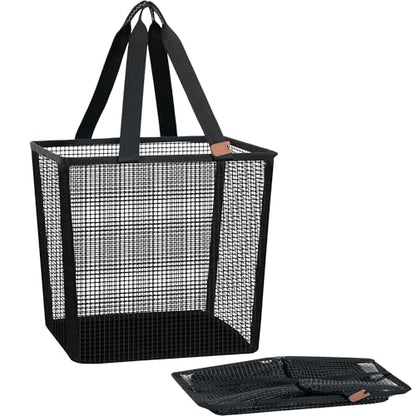 STORAGE MANIAC Collapsible Laundry Basket, 16.9 Gal. Large Pop-up Laundry Hamper with Long Carry Handles, Space-Saving Foldable Clothes Hamper with Bottom Elastic Band, Travel Laundry Bags, Mesh Black - color: Mesh Black