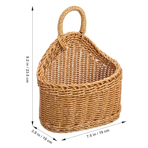 Toyvian Wall Hanging Woven Basket, Boho Plastic Rattan Storage Bin for Garlic Ginger Onion Decorative Farmhouse Wall Basket for Kitchen Pantry Bathroom Garden Washable, 9.6x7.5inch