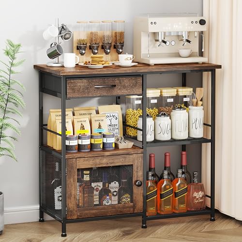 SWTYMIKI 33.31''x14.25'' Coffee Bar Cabinet - Large Farmhouse Coffee Stand Station Multi-Purpose Buffet Sideboard Cabinet with Drawers - Kitchen Bar Table for Living Room, Small Space, Espresso - color: Espresso - Large, style: Coffee Station with Storage