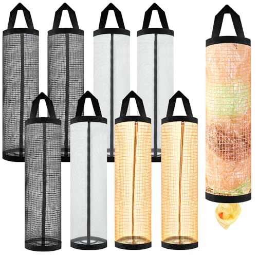 9 Pcs Plastic Bag Holder Washable Mesh Grocery Storage Dispensers Foldable Hanging Trash Bag Organizer for Home Kitchen - 3 Colors