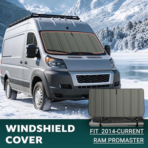 Extra-Thick Windshield Cover for Ram Promaster Van 2014-2026, Insulated Blackout Sunshade with XPE Foam & Thinsulate Cotton, AllSeasonGuard Pro - color: Gray - Pro, size: Windshield